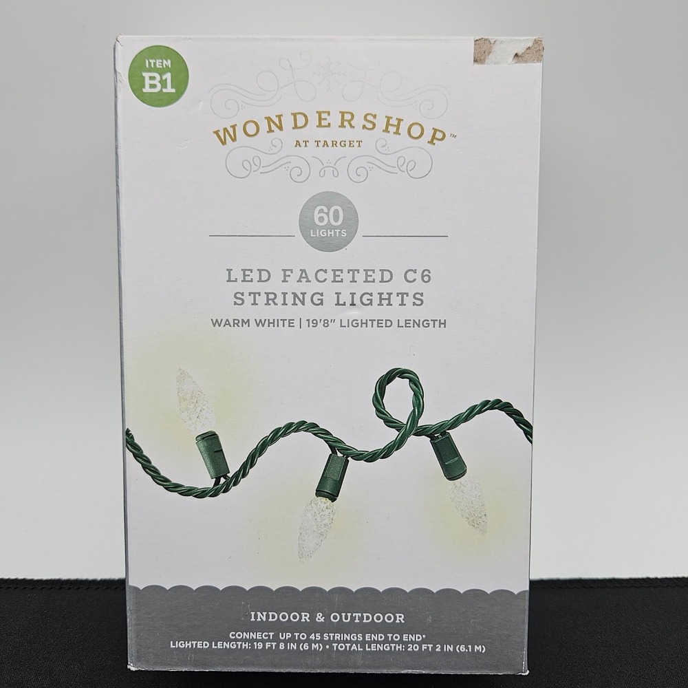 Wondershop LED Faceted C6 String Lights 60ct Warm White Green Wire IndoorOutdoor